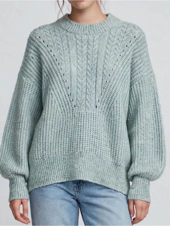 Sonoma Sweaters - Sonoma Goods For Life M Sweater Dusty Mint Sage Cable Knit Chunky Balloon Sleeve